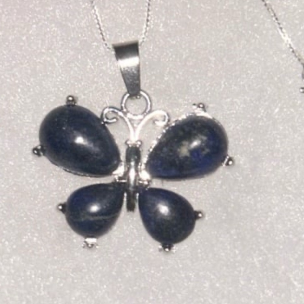Boho hippie Lapis Lazuli Butterfly Sterling Silver 16” Necklace